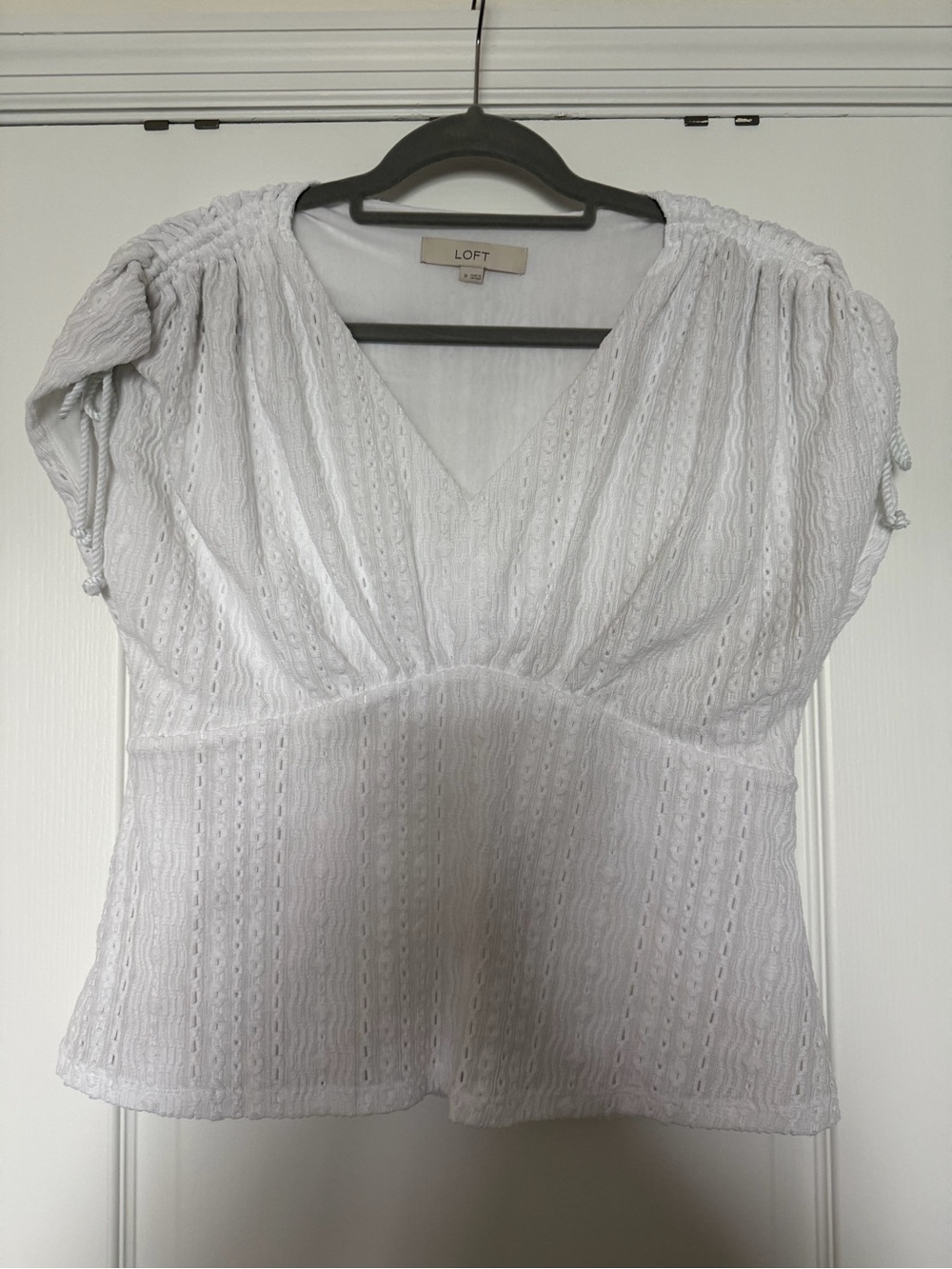LOFT White Eyelet V-Neck Peplum Blouse